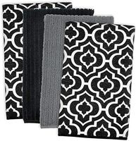 DII Microfiber Multi-Purpose Cleaning Towels Perfect for Kitchens, Dishes, Car, Dusting, Drying Rags, 16 x 19, Set of 4 - Black Lattice