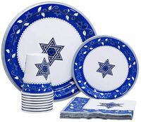 Joyous Passover Pack! Disposable Paper Plates, Napkins and Cups Set for 15 (With free extras)