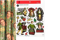 1 Roll Elf Movie Buddy Wrapping Paper 60 Sq Ft Cotton Headed Ninny Muggins Quote and Window Cling Sheet 16 Pieces