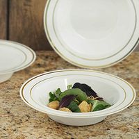 Tableclothsfactory 50 Pcs - Ivory with Gold 12oz Round Disposable Plastic Bowl - Tres Chic Collection