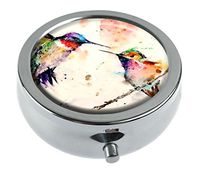 Hiuyi Hummingbird Custom Personalized Round Pill Box Pocket Wallet Travel Pill Vitamin Decorative Box Protector