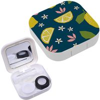 Portable Contact Lens Case Box Travel Kit Mirror + Bottle + Tweezers Container Holder [ Lemons Blossoms ]