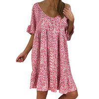 Lefthigh Printed Mini Skirt, Women Ladies Relaxed Leisure Loose Half Sleeve Ruffles Summer Beach Travel Dress Pink