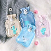 SUWIN Pearl Light Explosion-Proof Cactus Transparent Irrigation Hot Water Bottle Four-Piece Combination, Mini Portable PVC Hand Warmers, Winter Warm Gifts