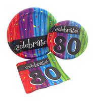 Celebrate 80 Happy Birthday Party Bundle with Paper Plates and Napkins for 8 Guests