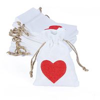 Syruix 24pcs/Pack 10x14cm Natural Burlap Jute Bag Red Heart Pattern Sack Pouch Baby Shower Wedding Gift Bag Candy Bag DIY Craft Jewelry Pouch, Party Favors