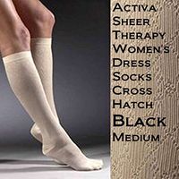 FLA Activa Women's 15-20 mmHg Cross Hatch Pattern Dress Socks - Medium - Black