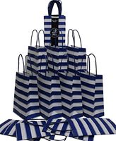 Medium Kraft Gift Bag, Color Stripe Design with Matching Handles, 2 Packs Bulk Set of 24 Bags (Blue & White, Petite 5.25" x 8.5" x 3.25")