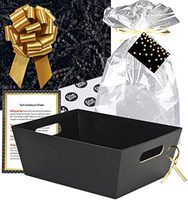 Gift Basket Making Kit and Supplies - Do It Yourself Diy Build Your Own Gift Basket Matching Supplies Market Tray Basket Cellophane Bag Shredded Crinkle Paper Ribbon Pull Bow (BLACK AND GOLD, X-LARGE)