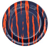 Stripe Party Dinner Plates (Navy and Orange Auburn Tiger Stripe, 9 inch Round Plates, 8 pack) Tiger Stripe Party Collection By Havercamp