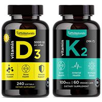 Vitamin D3 and K2 Pack – [240 Softgels of D3 5000IU] + [60 Veggie Caps of K2 100mcg] – Sunshine Calcium Vitamins for Immune and Mood Support – Support Strong Bone Health Heart Teeth – Made in USA