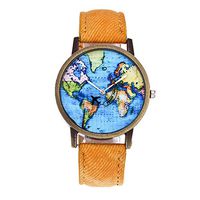 InKach Girls Wrist Watch, Global Travel by Plane Map Women Dress Wrist Watch Denim Fabric Band Gift (B)