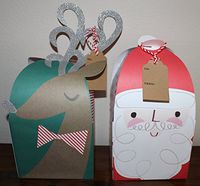 Meri Meri Jingle All the Way Santa and Reindeer Gift Boxes - Set of 4 - 6" X 6" X 8" - Includes Matching Tissue Paper