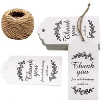 Paper Gift Tags Thank You for Celebrating with Us, Whaline 100 Pcs Paper Hang Tag for Thanksgiving Day Wedding Party Favors, Baby Shower with 100 Feet Natural Jute Twine (Leaves White)