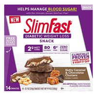 SlimFast Diabetic Weight Loss Snack, Nutty Caramel & Chocolate Clusters, 20g, 14 Count