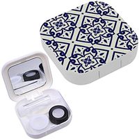 Portable Contact Lens Case Box Travel Kit Mirror + Bottle + Tweezers Container Holder [ Delft Dutch Tile ]