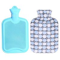 1.8 Liters Lovely Rubber Hot Water Bottle with Blue Dot Pattern Knit Cover, Blue