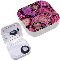 Portable Contact Lens Case Box Travel Kit Mirror + Bottle + Tweezers Container Holder [ Vintage Floral Motif Ethnic Paisley ]