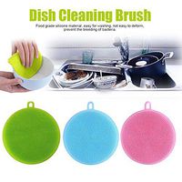 Silicone Sponge Dish Washing Brush Scrubber Food-Grade BPA Free Dish Scrub Multipurpose Non Stick Cleaning Tools for Dish Pan Pot Vegetable Fruits Heat Resistant Pads (Pack of 3, Mixed Color)