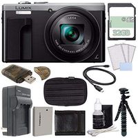 Panasonic Lumix DMC-ZS60 Digital Camera (Silver) + 32GB + Rechargable Li-Ion Battery + Small Carrying Case + Charger + HDMI Cable + Card Reader + Small Tripod Bundle