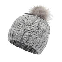 Theoylos Women's Knit Slouchy Beanie Chunky Baggy Hat with Faux Fur Pompom Winter Soft Warm Ski Cap Gray