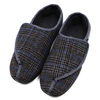 MEJORMEN Mens Diabetic Slippers Adjustable Warm Comfortable House Non-Skid Shoes for Swollen Feet, Diabetes, Swelling, Edema, Arthritis, Neuropathy, Plaid Navy, 11