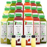 RAW Fountain 3 Day Juice Cleanse, 100% Natural Raw, Cold Pressed Fruit & Vegetable Juices, Detox Cleanse Weight Loss, 18 Bottles, 16oz +3 Ginger Shots