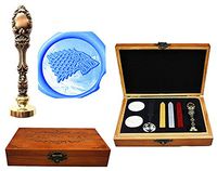 MNYR Direwolf Wolf Luxury Wood Box Gold Metal Peacock Wedding Invitations Gift Cards Paper Stationary Envelope Seals Custom Logo Wax Seal Sealing Stamp Wax Sticks Melting Spoon Wood Gift Box Kit