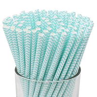 Just Artifacts 100pcs Premium Biodegradable Chevron Striped Paper Straws (Chevron, Light Blue)