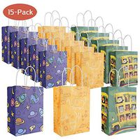 ASMOTIM Party Favor Bags Kids Small Paper Gift Bags - 15 PACK Recyclable Paper Goodie Bags with Handles Treat Snack Paper Bags for Toddler’s Birthday Party Decoration, 8.26"5.9"3.14", 3 Patterns