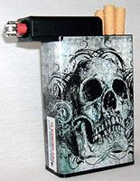 Cigarette Case Grey Skull with Built on Lighter Holder Box Kings 100's ryo