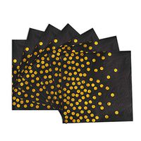 Black with Gold Dot Cocktail Napkins, 50 Disposable Paper Beverage Luncheon Napkins for Birthday Party, Graduation, Cheers, Baby/Bridal Shower, Wedding and Holiday Celebrations,Folded 6.5 x 6.5 Inches