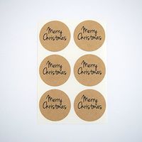 Merry Christmas Round Stickers, Rustic Kraft Brown Seals and Labels, by Once Upon Supplies, 1.5 Inches, 60 Stickers