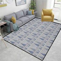 YucouHome Winter Southwest Area Rug for Living Room, Triangular Pine Fir Trees Horizontal Pattern Circles Modern Art Inspired, Fashionable High Class Living Dinning Room(3'x 8') Taupe Slate Blue Sage