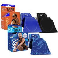 KT Tape PRO Precut 60-Strip Synthetic Kinesiology Tape Three-Roll Bundle - Ice Crystal, Jet Black, Sonic Blue