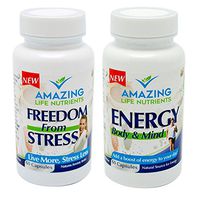 Best Energy Pills & Stress Relief Supplement Made with All Natural Non GMO Herbal Ingredients & Whole Foods - Vegan and Vegetarian Friendly - 60 Capsules per Bottle-3pk