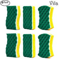 Vila Dish Scrub Sponge, Tough on Grease, Gentle on Delicate Surfaces, Use for Kitchen, Bathroom & More, 6 Pcs per Pack