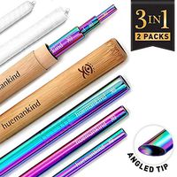 316 Stainless Steel Metal Straws With Case (2 Sets) 3in1 Rainbow Reusable Straws: Boba, Smoothie, Cocktail, Bamboo Portable Case, Cotton Cleaning Brush, Pouch, Eco-Friendly Travel Drinking Straw