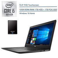 Dell Inspiron 15.6" FHD Touchscreen Laptop Computer/ 10th Gen Intel Quad-Core i5 1035G1 up to 3.6GHz (Beat i7-7500u)/ 12GB DDR4 RAM/ 1TB HDD + 1TB PCIE SSD/ Windows 10 + EST 500GB External Hard Drive