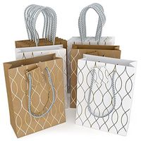 Glogex Gift Bags, Kraft Paper Gifts Bag for Birthday, Weddings Presents (Set of 14 Bags, 2 Wave Designs)