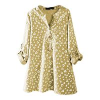 general3 Women Henley Shirt Fashion Heart Print 3/4 Sleeve V-Neck T-Shirt Casual Buttons Loose Tunic Blouse Tops (Yellow, Medium)