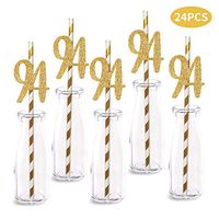 94th Birthday Paper Straw Decor, 24-Pack Real Gold Glitter Cut-Out Numbers Happy 94 Years Party Decorative Straws