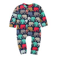 Newborn Baby Boys Girls Outfits Long Sleeve Cartoon Elephant Print Romper Jumpsuit Cloth (12-18 Months, Navy)