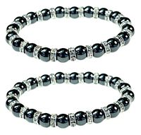Women's Magnetic Hematite Bracelets with Shiny Rhinestones by PURPLE WHALE| Heals Arthritis and General Pain, Gemstones for Healthy Blood Circulation – Set of 2
