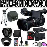Panasonic AG-AC90 AVCCAM Handheld Camcorder + 32GB SDHC Class 10 Memory Card + 49mm Wide Angle Lens + 49mm 2x Telephoto Lens + 49mm 3 Piece Filter Kit + Carrying Case + Full Size Tripod + Multi Card USB Reader + Memory Card Wallet + Deluxe Starter Kit