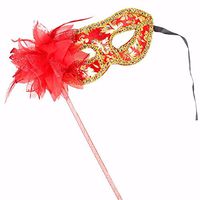 Face mask Shield Veil Guard Screen Domino False Front Halloween Hand-held mask Makeup Dance Stage Performance Side Flower mask Half face Female Cloth red