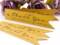 Summer-Ray 100pcs Mini Pennant Flag Shimmered Gold Wedding Favor Gift Tags Thank You for Celebrating with Us