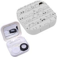Portable Contact Lens Case Box Travel Kit Mirror + Bottle + Tweezers Container Holder [ Cute Kawaii Faces ]