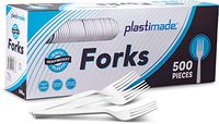 [500 Forks] Plastimade White Disposable Heavyweight Plastic Forks, Ideal For Wedding, Catering, Parties, Buffets, Events, Or Everyday Use, 1 Pack