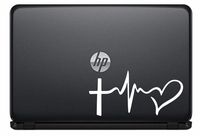 Cross Heartbeat Heart Vinyl Decal Sticker for Computer Macbook Laptop Ipad Electronics Home Window Custom Walls Cars Trucks Motorcycle Automobile and More (WHITE)